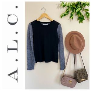 A.L.C. Wool Sheer Scoop Neck Two Tone Sweater